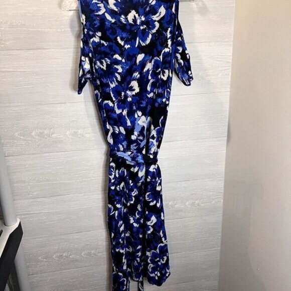 I Heart Ronson Women's Cold Shoulder Short Sleeve Floral Tie Waist Dress - Picture 6 of 9